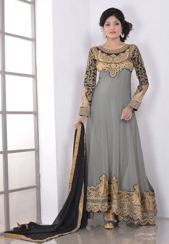 Flamboyant Gray Color Wedding Wear Designer Long Length Anarkali