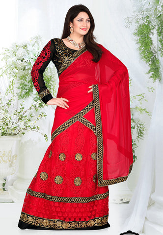 Red Color Net Designer Lehenga Choli