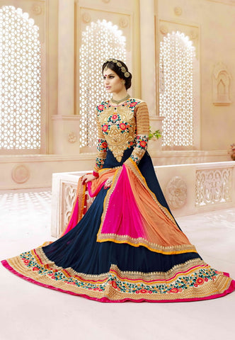 Luscious Navy Blue Color Wedding Wear Designer Anarkali Suit