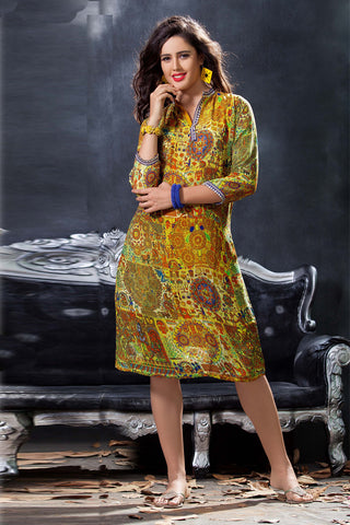 Glamourous Mustard Colour Digital Print Kurti EBSFK152206