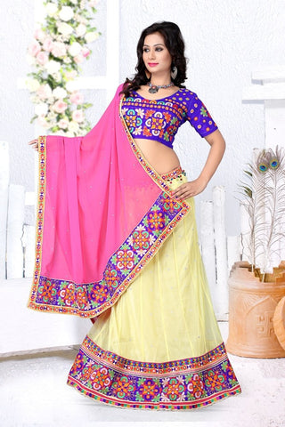 Narmada Fashion Crafted Navratri Kachhi Work Light Yellow Lahenga