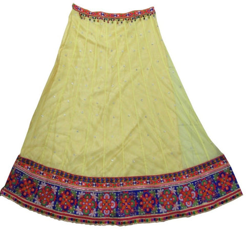 Narmada Fashion Crafted Navratri Kachhi Work Light Yellow Lahenga