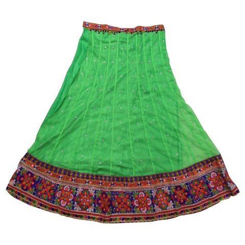 Narmada Fashion Crafted Navratri Kachhi Work Parrot Green Lahenga