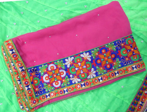 Narmada Fashion Crafted Navratri Kachhi Work Parrot Green Lahenga