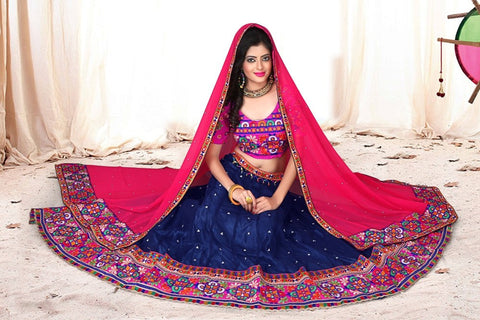 Narmada Fashion Crafted Navratri Kachhi Work Navy Blue Lahenga