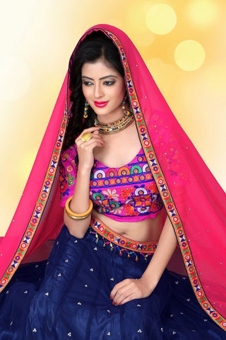Narmada Fashion Crafted Navratri Kachhi Work Navy Blue Lahenga