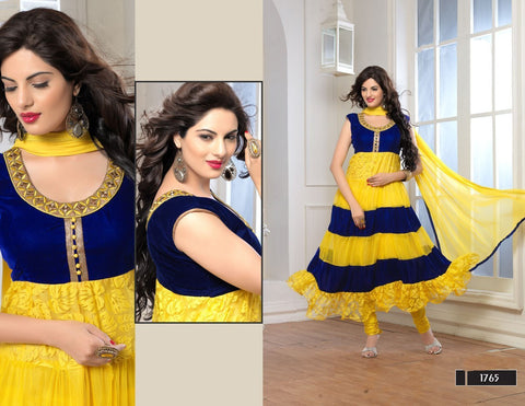 Latest Designer Yellow & Navy Blue Anarkali Suits
