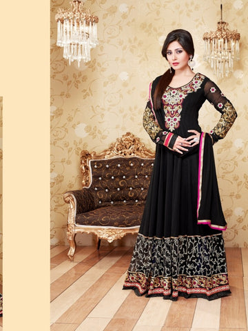 Stylis Fancy Black With Full Embriodered Anarkali Salwar Suit
