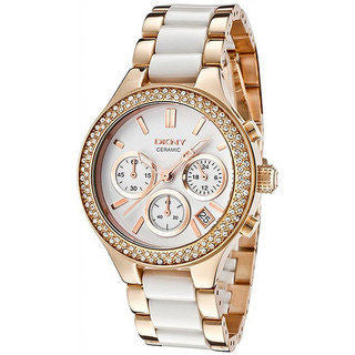 Womens NY8183 Gold Stainless Steel Quartz Watch with White Dial