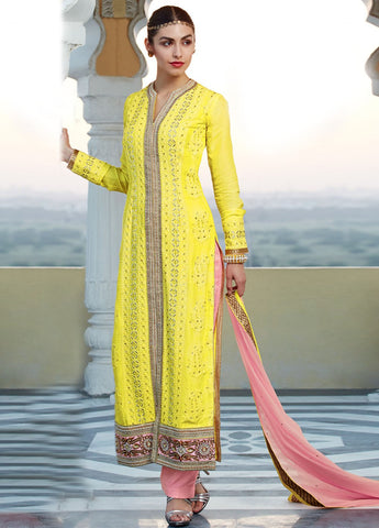 Designer Gorgeous Georgette Yellow Party Wear Suit